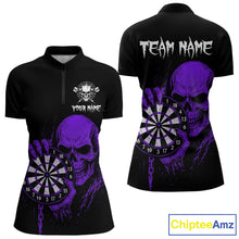 Load image into Gallery viewer, Custom Women Dart Quarter-Zip Shirt With Purple Blood Skull Holding Dartboard, Darts Jersey  NYN1794