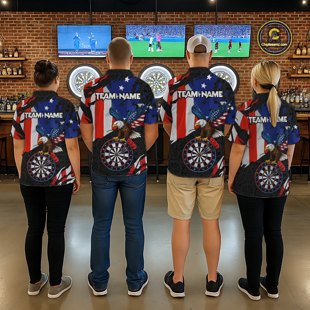 Red, Black And Blue American Flag Eagle Darts Shirts For Women Custom Patriotic Darts Team Jersey NYN3351