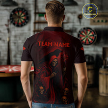 Load image into Gallery viewer, Custom Red Grim Reaper Grunge Skull Dart Arrow Dart Men Polo Shirt Dart Jerseys NYN1543