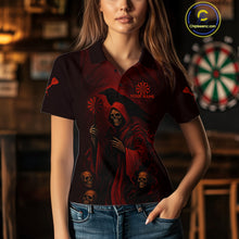 Load image into Gallery viewer, Custom Red Grim Reaper Grunge Skull Dart Arrow Dart Women Polo Shirt Dart Jerseys NYN1543