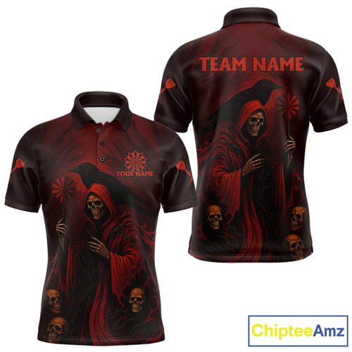 Custom Red Grim Reaper Grunge Skull Dart Arrow Dart Men Polo Shirt Dart Jerseys NYN1543