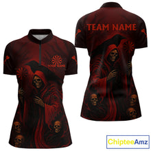 Load image into Gallery viewer, Custom Red Grim Reaper Grunge Skull Dart Arrow Dart Women Quarter-Zip Shirt Dart Jerseys NYN1543