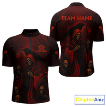Load image into Gallery viewer, Custom Red Grim Reaper Grunge Skull Dart Arrow Dart Men Quarter-Zip Shirt Dart Jerseys NYN1543