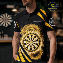 Load image into Gallery viewer, Gold Flames Dragon Dartboard Men Darts Polo Shirt Custom Dragon Team Dart League Shirt NYN2068