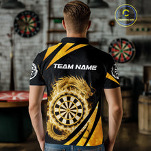 Load image into Gallery viewer, Gold Flames Dragon Dartboard Men Darts Polo Shirt Custom Dragon Team Dart League Shirt NYN2068