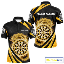 Load image into Gallery viewer, Gold Flames Dragon Dartboard Men Darts Polo Shirt Custom Dragon Team Dart League Shirt NYN2068