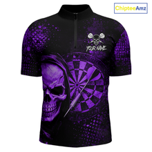 Load image into Gallery viewer, Purple Grunge Skull Dartboard &amp; Arrow Men Darts 1/4-Zip Shirt Personalized Darts Team Jerseys NYN2596