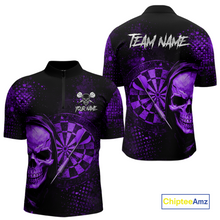 Load image into Gallery viewer, Purple Grunge Skull Dartboard &amp; Arrow Men Darts 1/4-Zip Shirt Personalized Darts Team Jerseys NYN2596