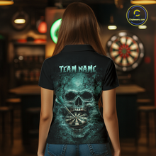 Load image into Gallery viewer, Cracked Grunge Teal Smokes Skull Dartboard Women Darts Polo Shirt Personalized Darts Team Jerseys NYN2598