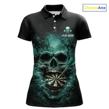 Load image into Gallery viewer, Cracked Grunge Teal Smokes Skull Dartboard Women Darts Polo Shirt Personalized Darts Team Jerseys NYN2598