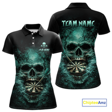 Load image into Gallery viewer, Cracked Grunge Teal Smokes Skull Dartboard Women Darts Polo Shirt Personalized Darts Team Jerseys NYN2598