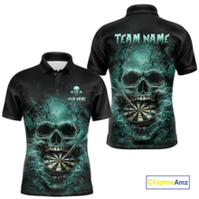 Load image into Gallery viewer, Cracked Grunge Teal Smokes Skull Dartboard Men Darts Polo Shirt Personalized Darts Team Jerseys NYN2598
