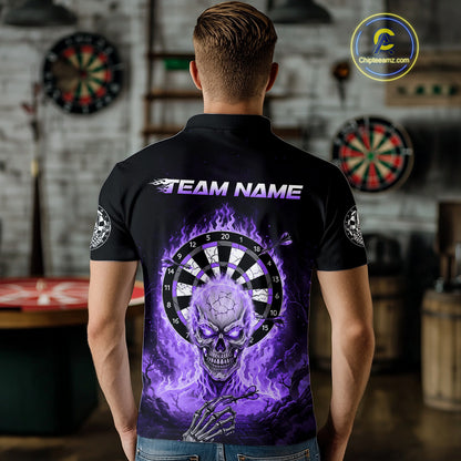 Black Purple Flaming Skeleton Darts Custom Men's Dart Polo Shirts Team Dart League Jerseys NYN2074
