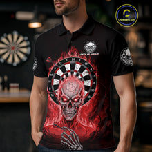 Load image into Gallery viewer, Black Red Flaming Skeleton Darts Custom Men's Dart Polo Shirts Team Dart League Jerseys NYN2075