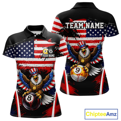 Grunge US Flag Eagle 8 Ball & 9 Ball Billiard Pool Shirt For Women Custom Patriotic Billiard Appeal NYN2762