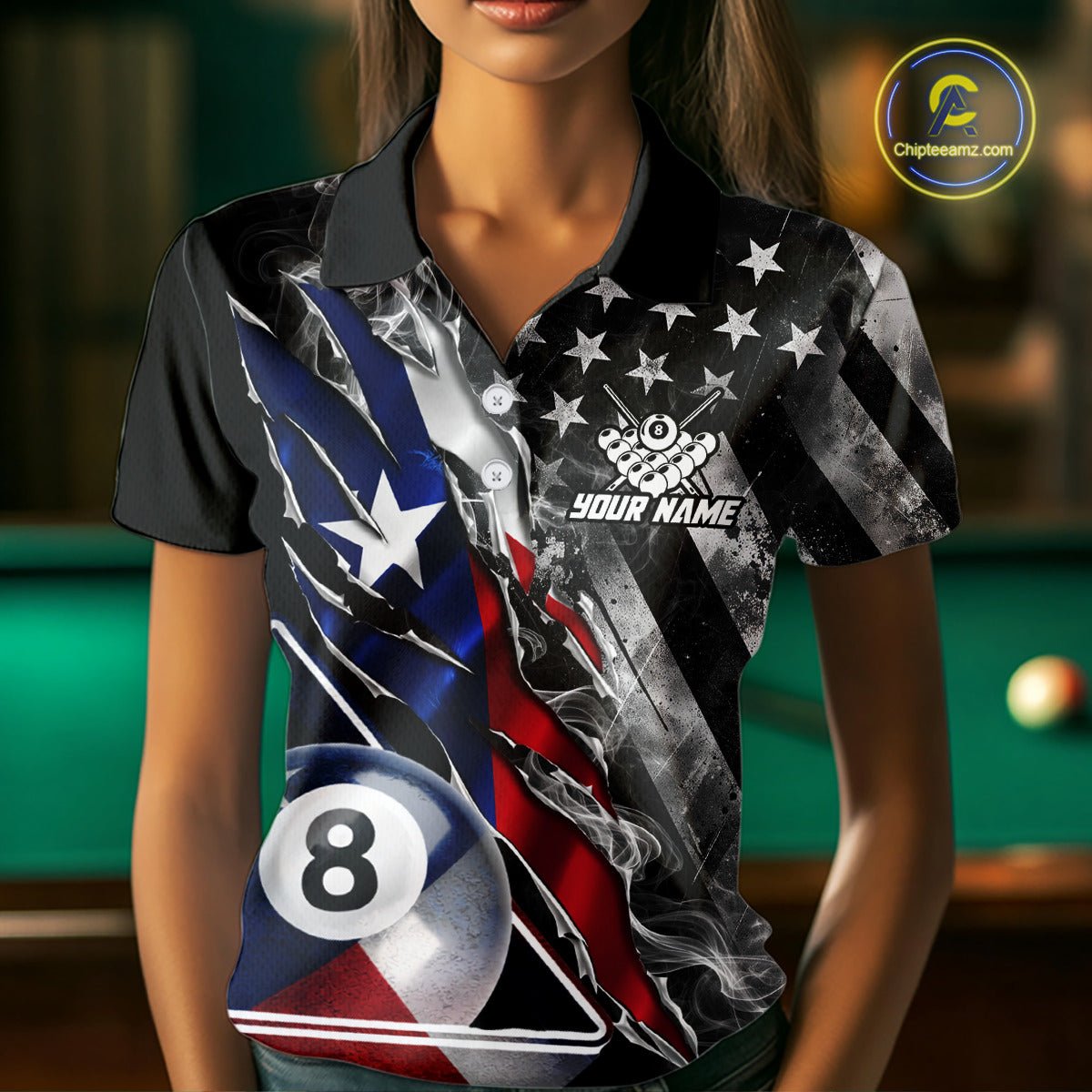 Personalized Smoke Texas Flag Billiard 8 Ball Pool Shirt For Women Custom Patriotic Billiard Appeal NYN2769