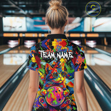 Load image into Gallery viewer, Funny Cat Colorful Paint Bowling Team Jerseys For Women Custom Splatter Bowling Polo 1/4-Zip Shirt NYN3167