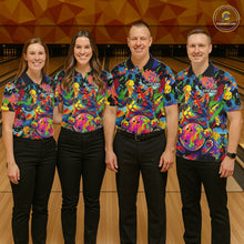 Load image into Gallery viewer, Funny Cat Colorful Paint Bowling Team Jerseys For Women Custom Splatter Bowling Polo 1/4-Zip Shirt NYN3167