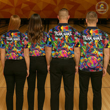 Load image into Gallery viewer, Funny Cat Colorful Paint Bowling Team Jerseys For Women Custom Splatter Bowling Polo 1/4-Zip Shirt NYN3167