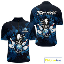 Load image into Gallery viewer, Blue Skelton Torn Bowling Ball &amp; Pin Jerseys For Men Custom Splatter Paint Bowling Team Attire NYN3171