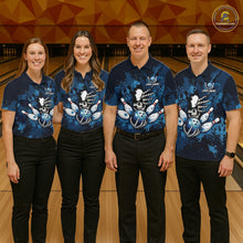 Load image into Gallery viewer, Blue Skelton Torn Bowling Ball &amp; Pin Jerseys For Men Custom Splatter Paint Bowling Team Attire NYN3171