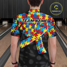 Load image into Gallery viewer, Personalized Colorful Autism Awareness Ribbon Bowling Shirt For Men Bowling Puzzles Team Jersey NYN3173