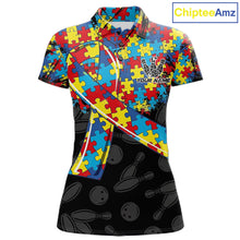 Load image into Gallery viewer, Personalized Colorful Autism Awareness Ribbon Bowling Shirt For Women Bowling Puzzles Team Jersey NYN3173