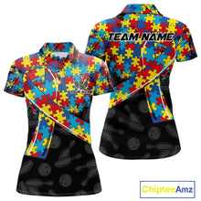 Load image into Gallery viewer, Personalized Colorful Autism Awareness Ribbon Bowling Shirt For Women Bowling Puzzles Team Jersey NYN3173