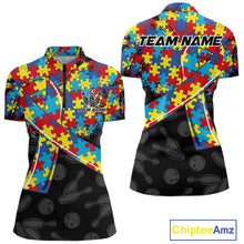 Load image into Gallery viewer, Personalized Colorful Autism Awareness Ribbon Bowling Shirt For Women Bowling Puzzles Team Jersey NYN3173