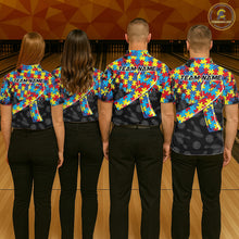 Load image into Gallery viewer, Personalized Colorful Autism Awareness Ribbon Bowling Shirt For Men Bowling Puzzles Team Jersey NYN3173