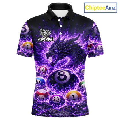 Purple Flaming Funny Dragon Pool 8 Ball Billiard Shirt For Men Custom Ball Billiard Team Attire NYN2611