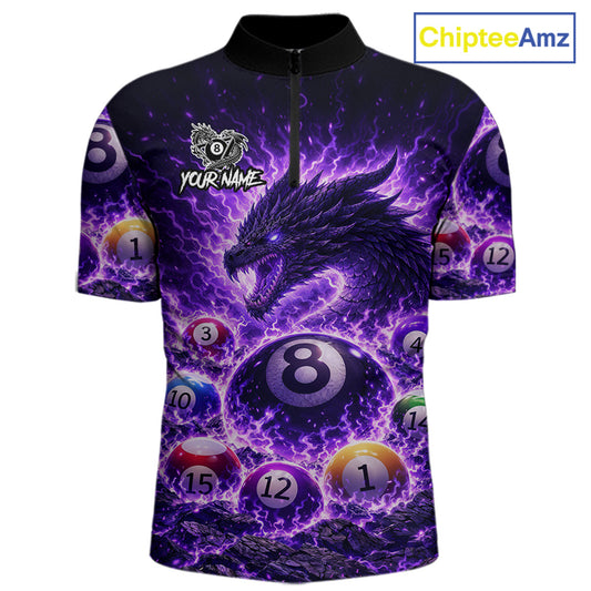 Purple Flaming Funny Dragon Pool 8 Ball Billiard Shirt For Men Custom Ball Billiard Team Attire NYN2611