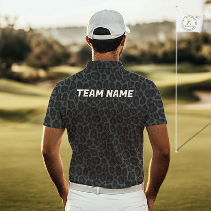 Black Leopard Mens Golf Polo Shirt Personalized Yellow Argyle Pattern Golf Team Outfits NYN3395
