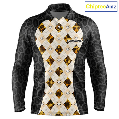 Black leopard mens golf polo yellow argyle golf outfit