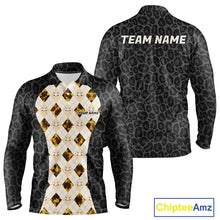 Load image into Gallery viewer, Black leopard mens golf polo yellow argyle golf outfit