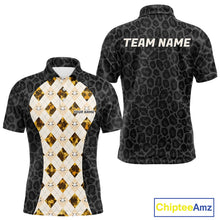 Load image into Gallery viewer, Black leopard mens golf polo yellow argyle golf outfit