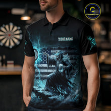 Load image into Gallery viewer, Custom Lightning Turquoise Grim Reaper Beer Funny Men Darts Polo Shirt US Flag Dart Jerseys NYN1836