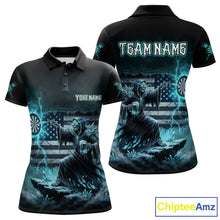 Load image into Gallery viewer, Custom Lightning Turquoise Grim Reaper Beer Funny Women Darts Polo Shirt US Flag Dart Jerseys NYN1836