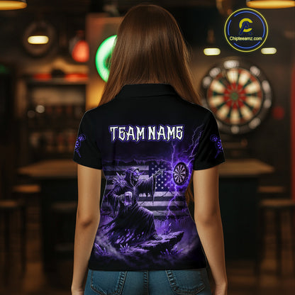 Custom Lightning Purple Grim Reaper Beer Funny Women Darts Polo Shirt US Flag Dart Jerseys NYN1837