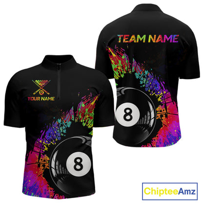 Custom Colorful Splatter Men's Billiard Ball Shirt Personalized Ball 8 Billiard Team Shirt NYN2342