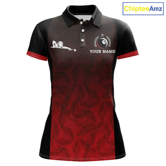 Black And Red 8 Ball Pool Women Billiard Polo & Quarter Zip Shirt Custom 8  Ball Billiard Team Jersey NYN2983