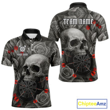 Load image into Gallery viewer, Custom Red Grey Roses Skull Dartboard Dart Men Polo Shirt Outfits Dart Team Jerseys NYN1560