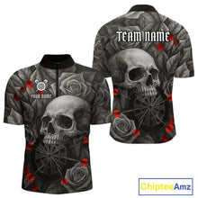 Load image into Gallery viewer, Custom Red Grey Roses Skull Dartboard Dart Men 1/4-Zip Shirt Outfits Dart Team Jerseys NYN1560