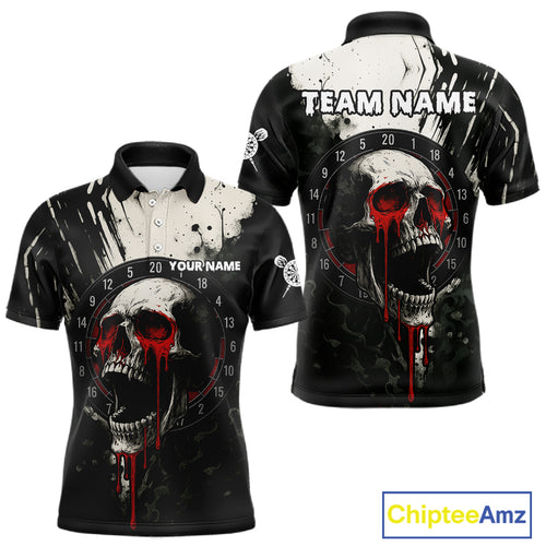 Custom Black Red Dripping Skull Dartboard Dart Men Polo Shirt Grunge Dart Jerseys NYN1563