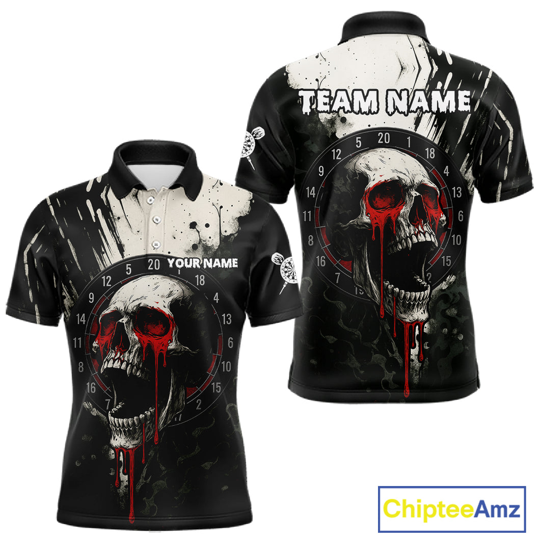 Custom Black Red Dripping Skull Dartboard Dart Men Polo Shirt Grunge Dart Jerseys NYN1563