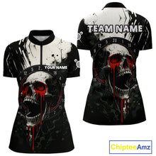 Load image into Gallery viewer, Custom Black Red Dripping Skull Dartboard Dart Women 1/4-Zip Shirt Grunge Dart Jerseys NYN1563