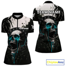 Load image into Gallery viewer, Custom Black Turquoise Dripping Skull Dartboard Dart Women 1/4-Zip Shirt Grunge Dart Jerseys NYN1564