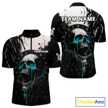 Load image into Gallery viewer, Custom Black Turquoise Dripping Skull Dartboard Dart Men 1/4-Zip Shirt Grunge Dart Jerseys NYN1564