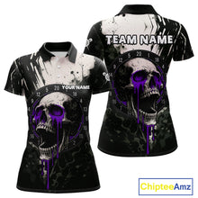 Load image into Gallery viewer, Custom Black &amp; Purple Dripping Skull Dartboard Dart Women Polo Shirt Grunge Dart Jerseys NYN1565