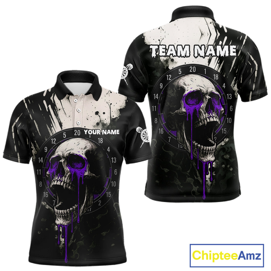 Custom Black & Purple Dripping Skull Dartboard Dart Men Polo Shirt Grunge Dart Jerseys NYN1565